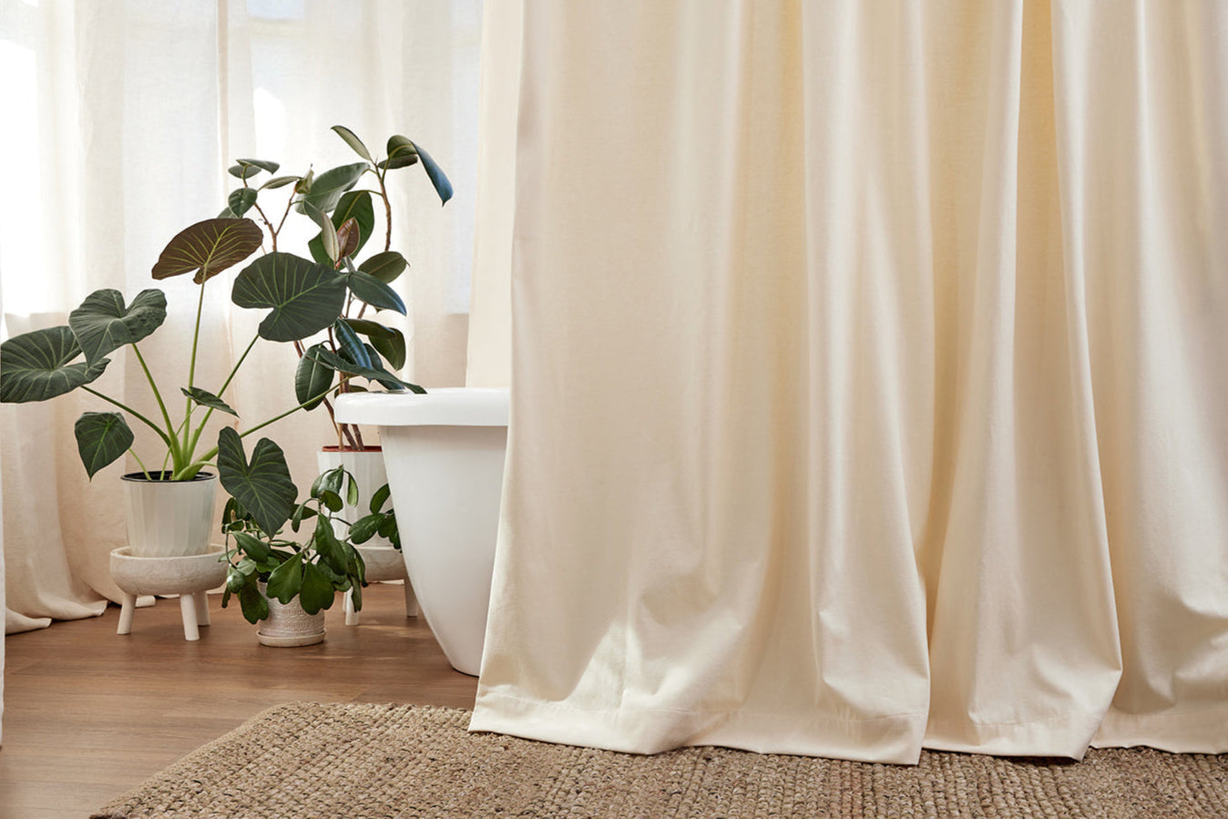 Non-toxic shower liner made from a bio based TPU and organic cotton.
